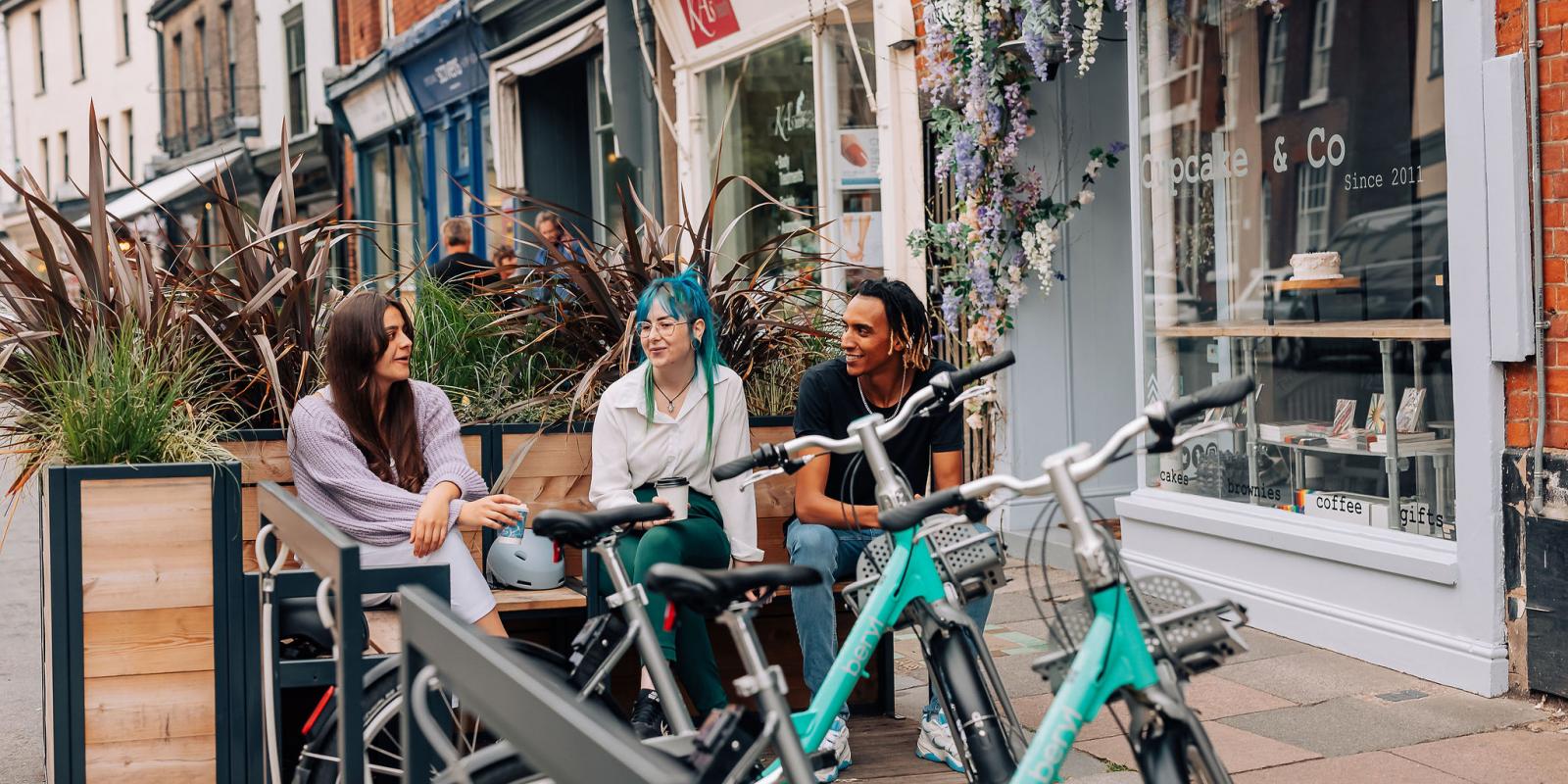 Beryl parklet with bikes in a local high street