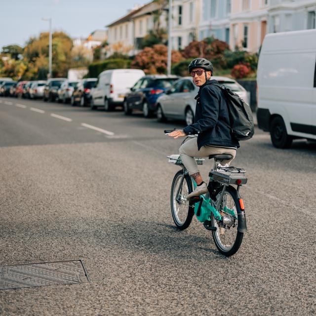 Person commuting on Beryl vehicle in Cornwall